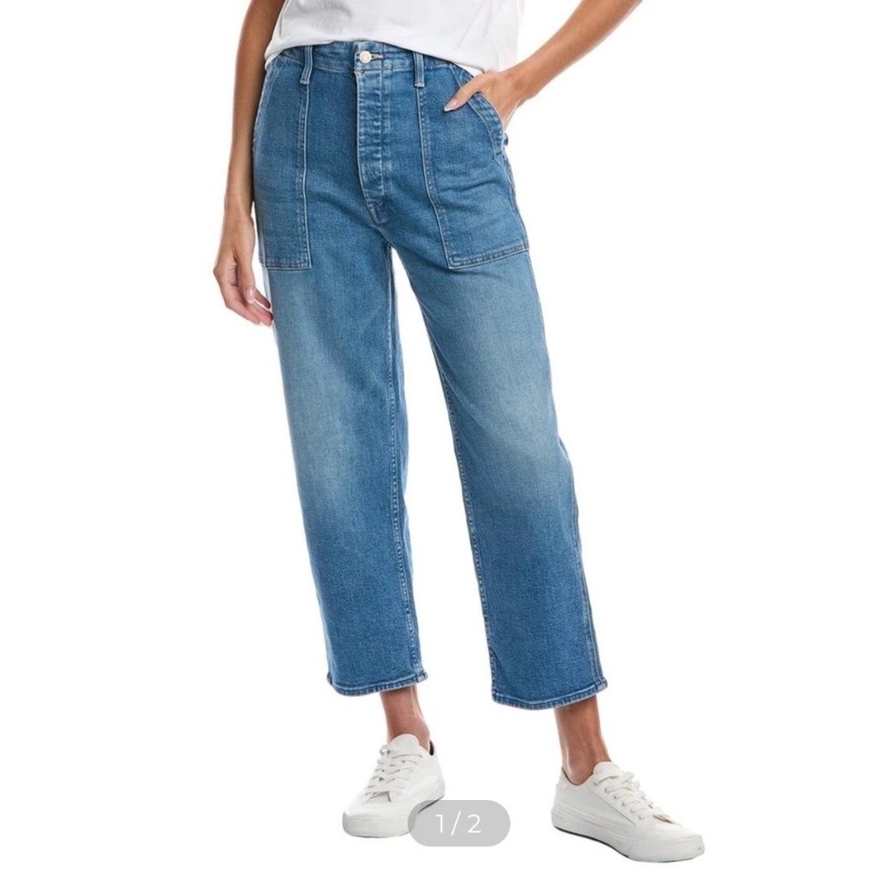 MOTHER The Patch Pocket Private Flood‎ Jeans Flag Me Down 34 High Rise Straight